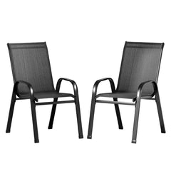 Gardeon 2PC Outdoor Dining Chairs Stackable Lounge Chair Patio Furniture Black Tristar Online