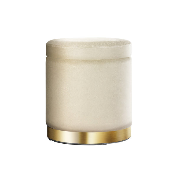 Artiss Ottoman Storage Foot Stool Round Velvet Cream Tristar Online