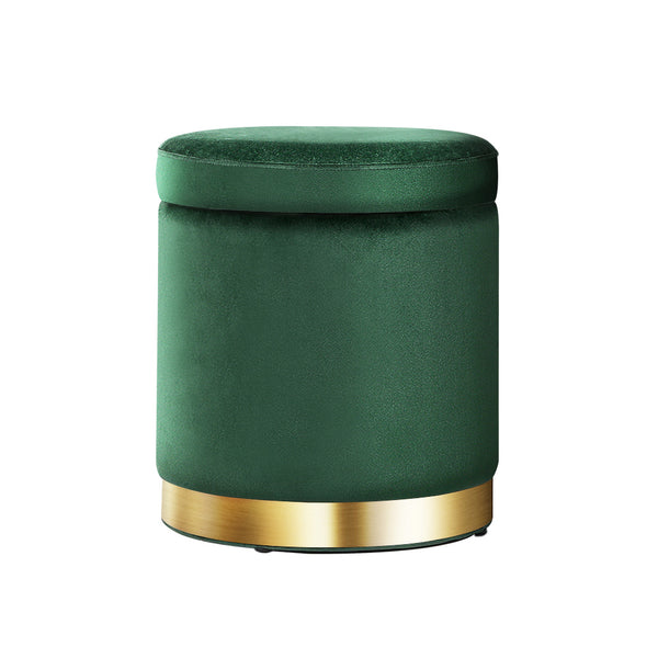 Artiss Ottoman Storage Foot Stool Round Velvet Green Tristar Online