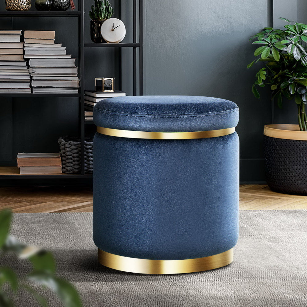Artiss Ottoman Foot Stool Round Velvet Navy Tristar Online