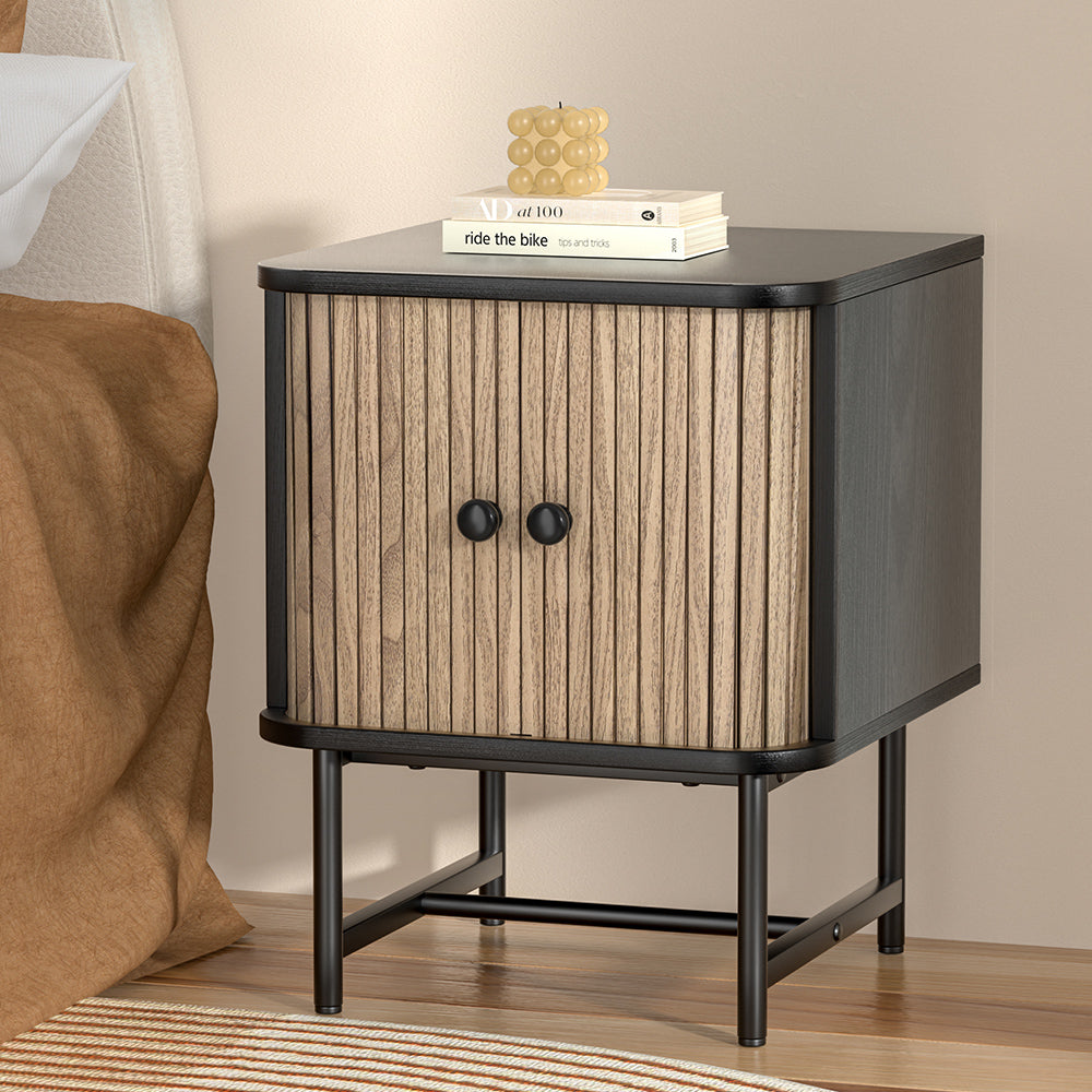 Artiss Bedside Table Side End Table Slidng Doors Storage Nightstand Black BORIS Tristar Online