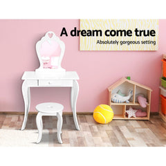 Keezi White Kids Vanity Dressing Table Stool Set Mirror Princess Children Makeup Tristar Online