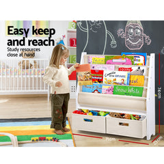 Keezi 4 tier Kids Bookshelf Wooden Bookcase Children Toy Organiser Display Rack Tristar Online