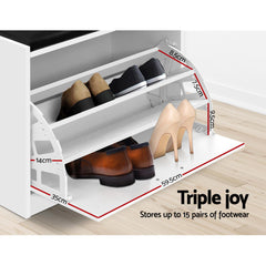 Artiss Shoe Cabinet Bench Shoes Storage Rack Organiser Drawer White 15 Pairs Tristar Online