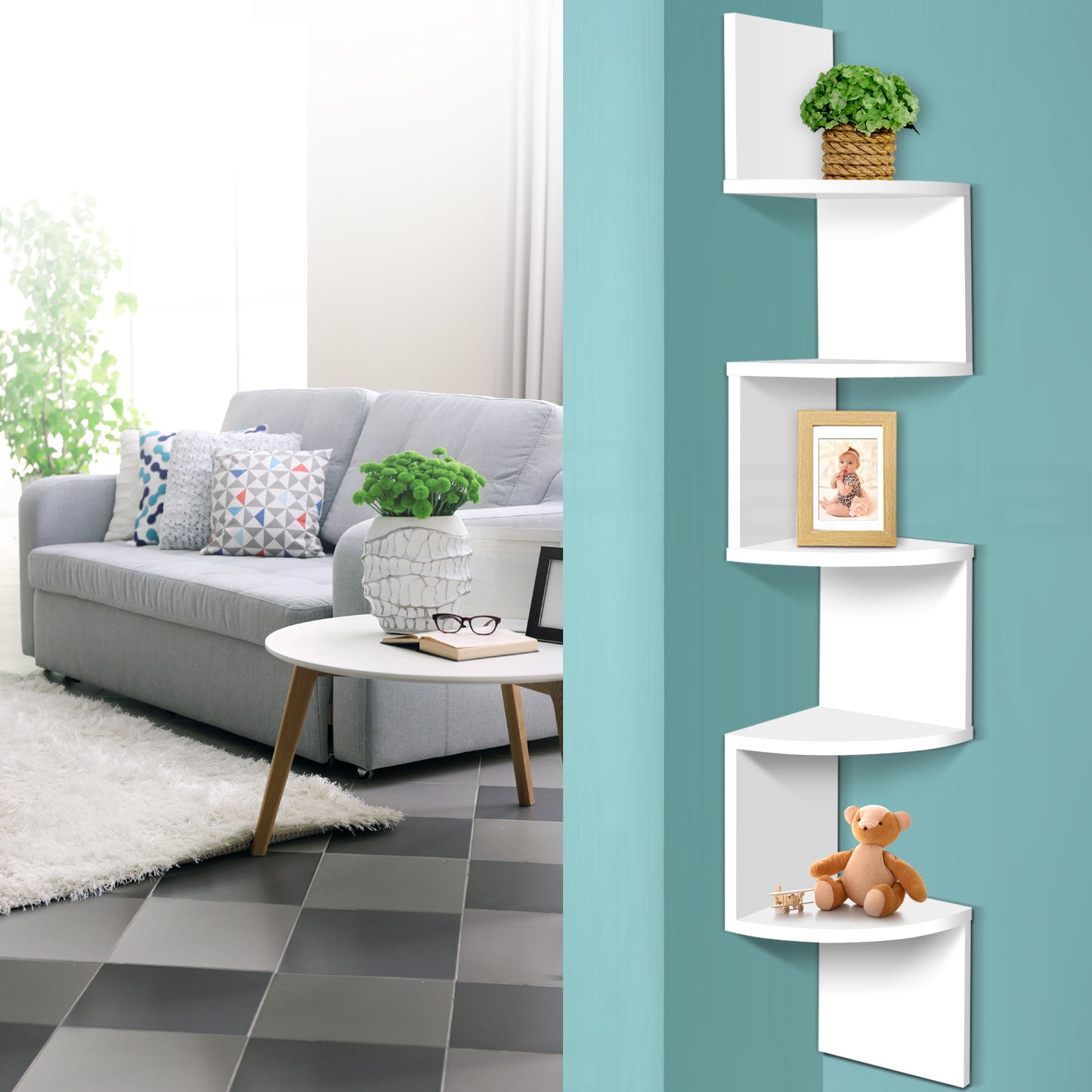 Artiss Wall Shelf Corner Floating 5-Tier White Tristar Online