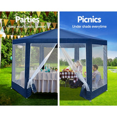 Instahut Gazebo?2x2m Marquee Wedding Party Tent Outdoor Camping Mesh Wall Canopy Shade Gazebos Navy Tristar Online