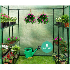Greenfingers Greenhouse 1.4x1.55x2M Walk in Green House Tunnel Plant Garden Shed 8 Shelves Tristar Online
