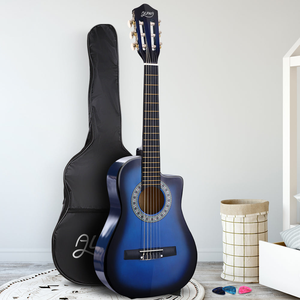 Alpha 34" Inch Guitar Classical Acoustic Cutaway Wooden Ideal Kids Gift Children 1/2 Size Blue Tristar Online