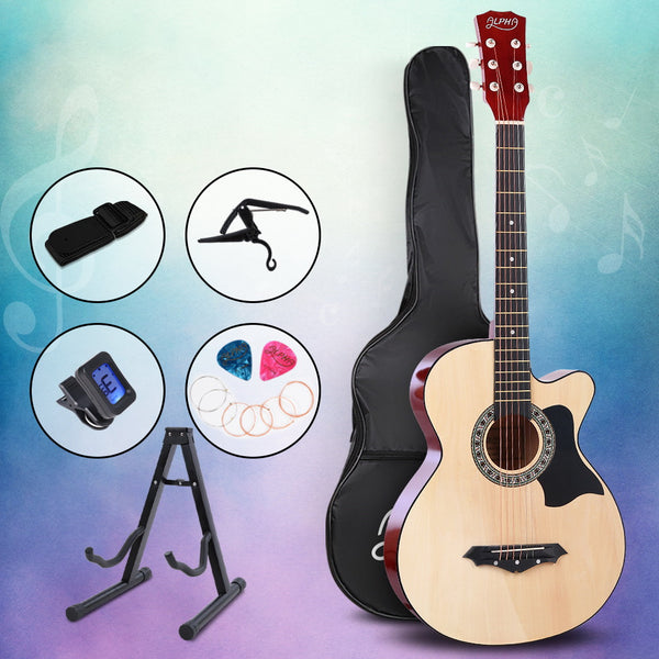 ALPHA 38 Inch Wooden Acoustic Guitar with Accessories set Natural Wood Tristar Online