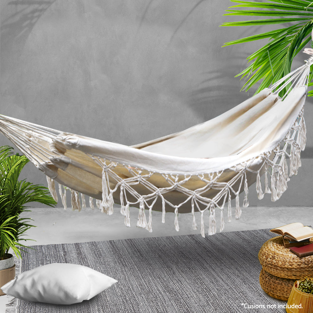 Gardeon Hanging Tassel Hammock Swing Bed Cream Tristar Online