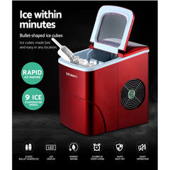 DEVANTi Portable Ice Cube Maker Machine 2L Home Bar Benchtop Easy Quick Red Tristar Online