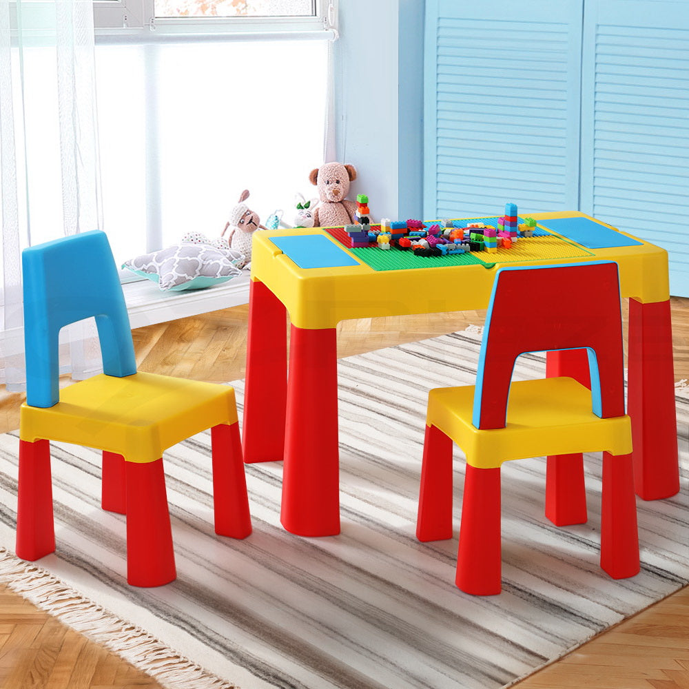 Keezi 3PCS Kids Table and Chairs Set Activity Chalkboard Toys Storage Box Desk Tristar Online