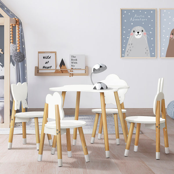 Keezi 5PCS Kids Table and Chairs Set Children Activity Study Play Desk White Tristar Online