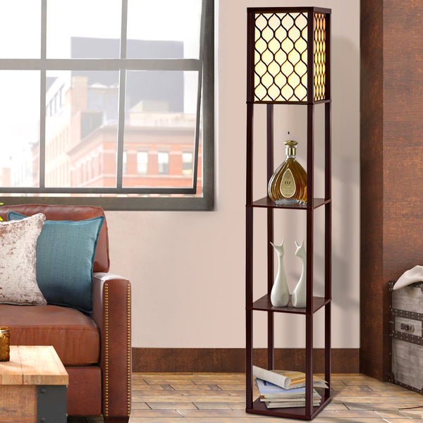 Artiss Floor Lamp LED Storage Shelf Standing Vintage Wood Light Reading Bedroom Tristar Online