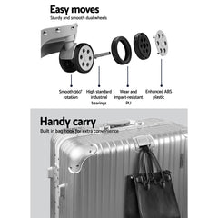 Wanderlite 28" Luggage Trolley Travel Suitcase Set TSA Carry On Lightweight Aluminum Silver Tristar Online
