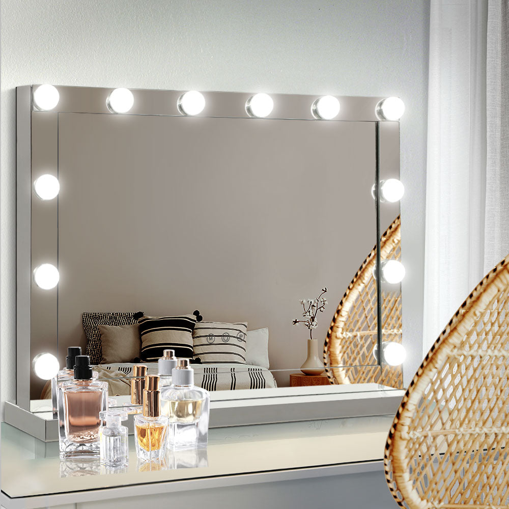 Embellir Hollywood Makeup Mirror With Light 12 LED Bulbs Vanity Lighted Silver 58cm x 46cm Tristar Online