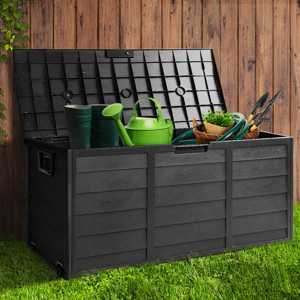 Gardeon Outdoor Storage Box 290L Lockable Organiser Garden Deck Shed All Black Tristar Online