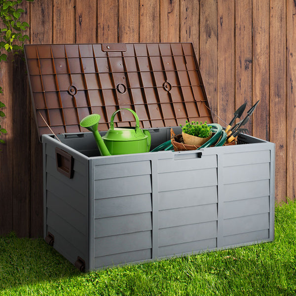 Gardeon Outdoor Storage Box 290L Lockable Organiser Garden Deck Shed Tool Brown Tristar Online