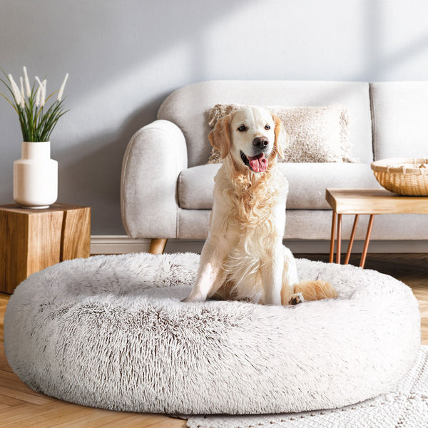 i.Pet Pet Bed Dog Cat 110cm Calming Extra Large Soft Plush White Brown Tristar Online
