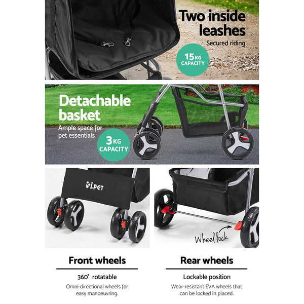 i.Pet 4 Wheel Pet Stroller - Black Tristar Online