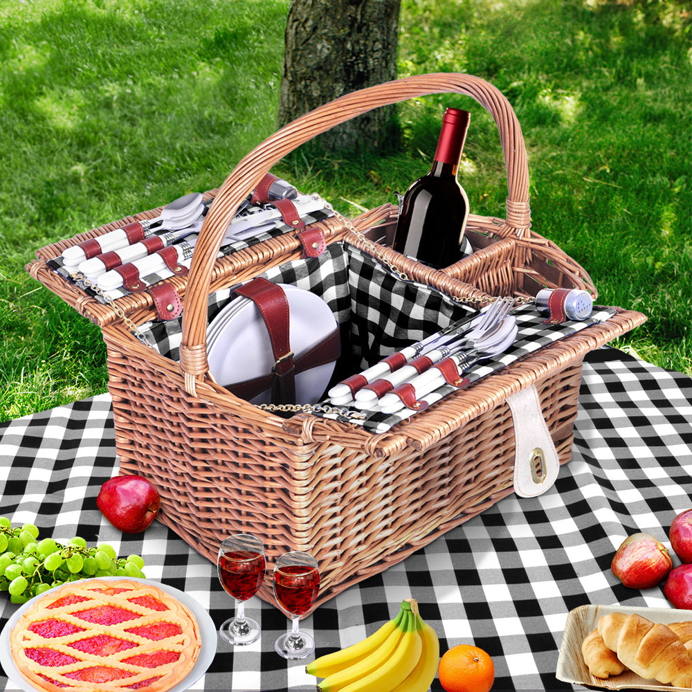 Alfresco 4 Person Picnic Basket Set Basket Outdoor Insulated Blanket Deluxe Tristar Online