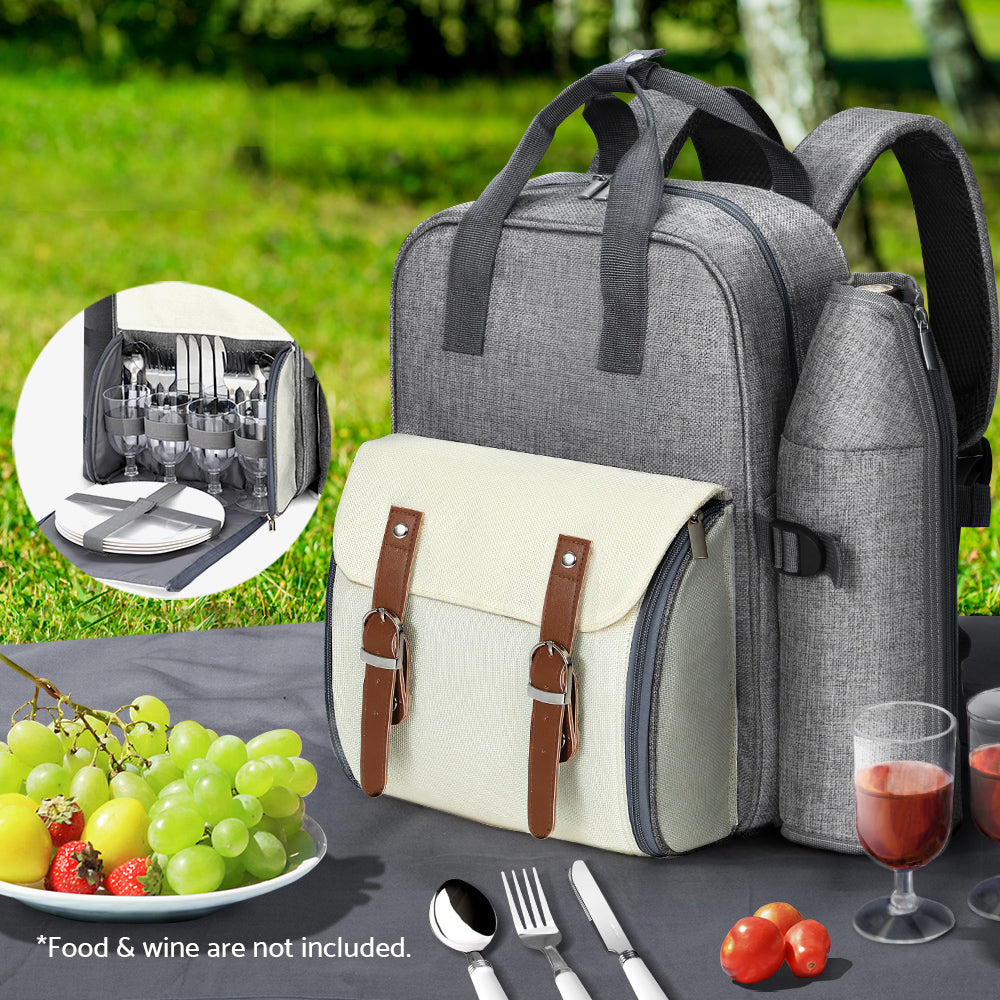 Alfresco Picnic Basket Backpack Set Cooler Bag 4 Person Outdoor Insulated Liquor Tristar Online
