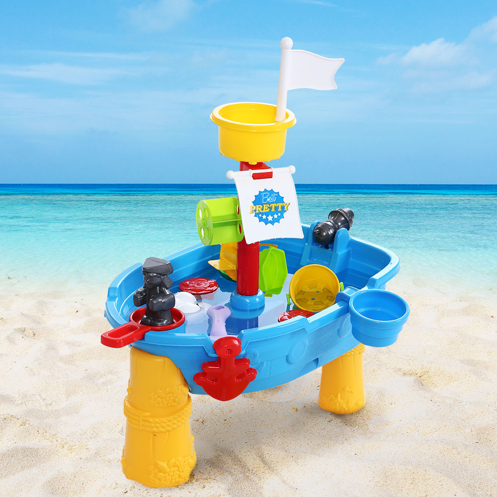 Keezi Kids Beach Sand and Water Toys Outdoor Table Pirate Ship Childrens Sandpit Tristar Online