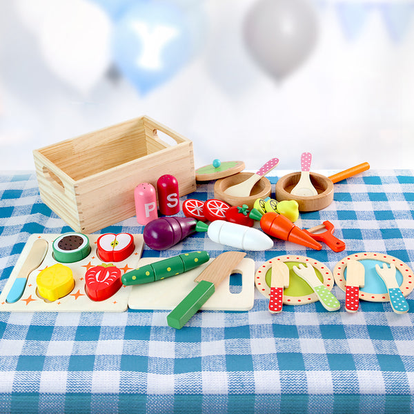 Keezi Kids Pretend Play Food Kitchen Wooden Toys Childrens Cooking Utensils Food Tristar Online