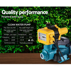 Giantz Peripheral Water Pump Garden Boiler Car Wash Electric Irrigation QB60 Yellow Tristar Online