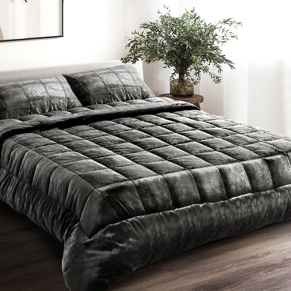 Giselle Bedding Faux Mink Quilt Queen Size Charcoal Tristar Online