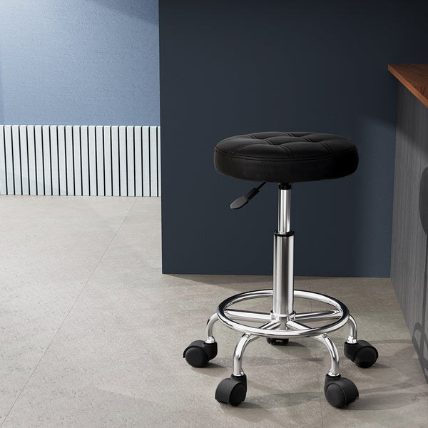 Artiss Salon Stool Swivel Height Adjustable Round Barber Spa Chair PU Black Tristar Online