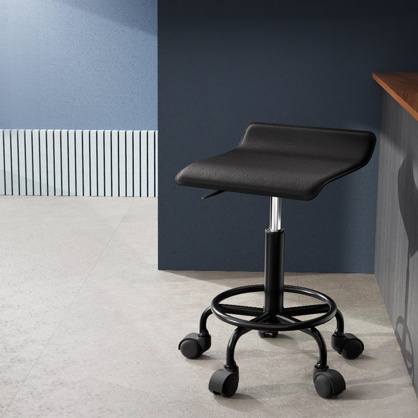 Artiss Salon Stool Swivel Height Adjustable Square Barber Spa Chair PU Black Tristar Online
