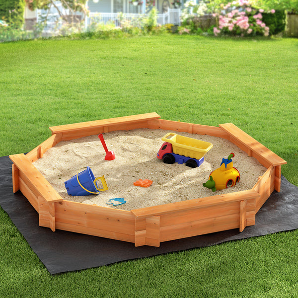 Keezi Kids Sandpit Wooden Round Sand Pit with Cover Bench Seat Beach Toys 182cm Tristar Online