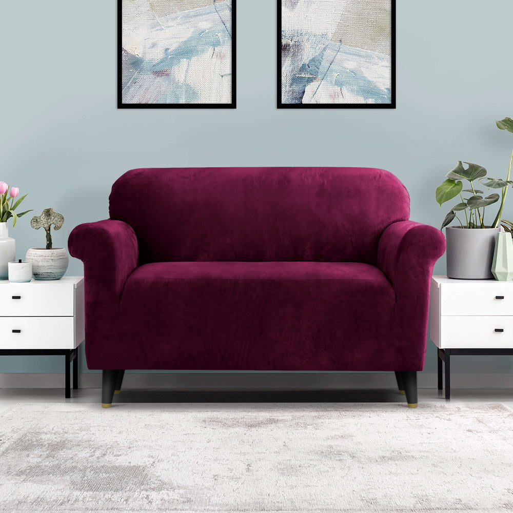 Artiss Velvet Sofa Cover Plush Couch Cover Lounge Slipcover 2 Seater Ruby Red Tristar Online