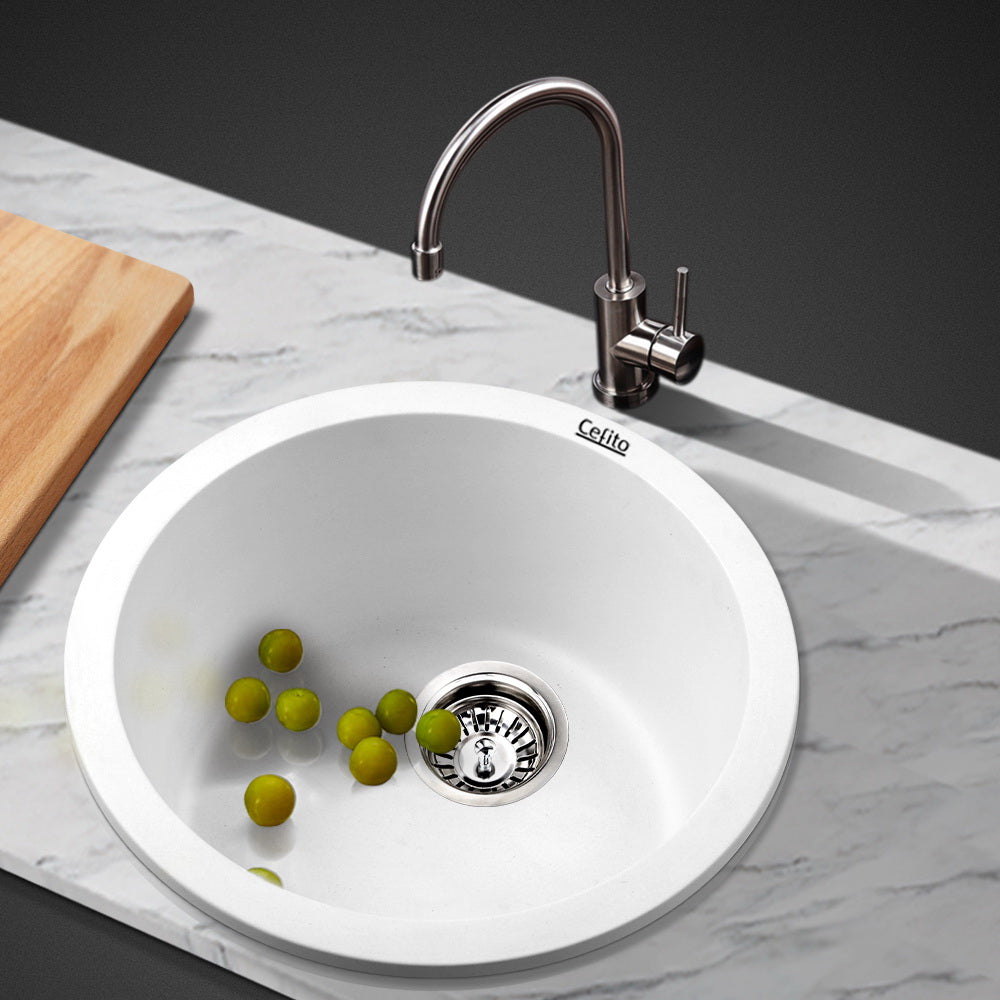 Cefito Stone Kitchen Sink Round 430MM Granite Under/Topmount Basin Bowl Laundry White Tristar Online