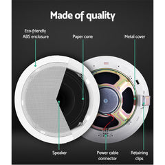 2 x 6" In Ceiling Speakers Home 80W Speaker Theatre Stereo Outdoor Multi Room Tristar Online