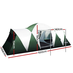 Weisshorn Family Camping Tent 12 Person Hiking Beach Tents (3 Rooms) Green Tristar Online
