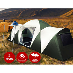 Weisshorn Family Camping Tent 12 Person Hiking Beach Tents (3 Rooms) Green Tristar Online