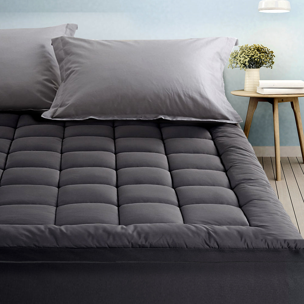Giselle King Mattress Topper Pillowtop 1000GSM Charcoal Microfibre Bamboo Fibre Filling Protector Tristar Online