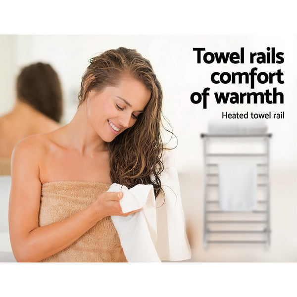 Devanti Electric Heated Towel Rail Warmer Heater Rails Rack Wall Mounted 14 Bar Tristar Online