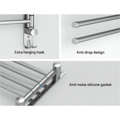 Towel Rail Rack Holder 4 Bars Wall Mounted Stainless Steel Swivel Hook Tristar Online