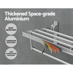 Towel Rail Rack Holder 4 Bars Wall Mounted Aluminium Foldable Hanging Hook Tristar Online