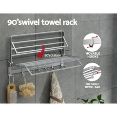 Towel Rail Rack Holder 4 Bars Wall Mounted Aluminium Foldable Hanging Hook Tristar Online