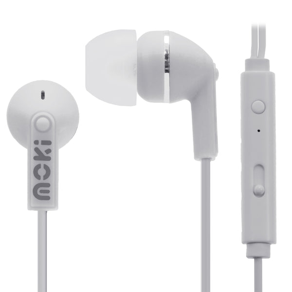 Moki Noise Isolation Earbuds with microphone & control - WHITE Tristar Online