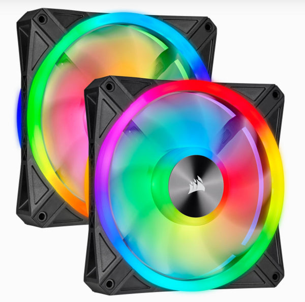 CORSAIR QL140 RGB Dual Fan Kit with Lighting Node Core, ICUE, Anti Vibration, Low-Noise 140 mm Fan Blade, RGB LED PWM Fan 26dBA, 502 CFM, 2 Fan Pack Tristar Online
