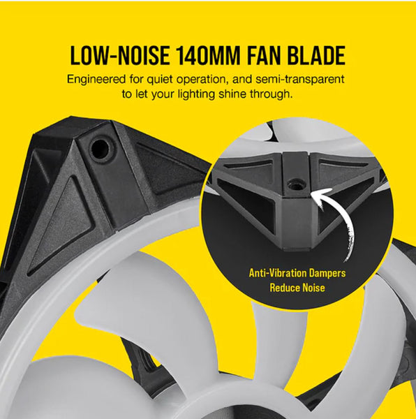 CORSAIR QL140 RGB Dual Fan Kit with Lighting Node Core, ICUE, Anti Vibration, Low-Noise 140 mm Fan Blade, RGB LED PWM Fan 26dBA, 502 CFM, 2 Fan Pack Tristar Online