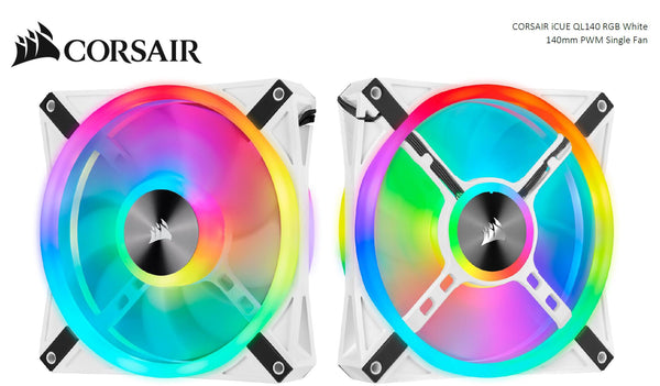 CORSAIR QL140 RGB White, ICUE, 140mm RGB LED PWM Fan 26dBA, 50.2 CFM, Single Pack Tristar Online