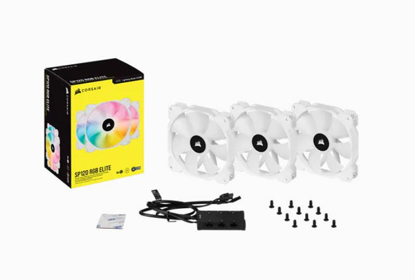 CORSAIR White SP120 RGB ELITE, 120mm RGB LED PWM Fan with AirGuide, Triple Pack with Lighting Node CORE Tristar Online