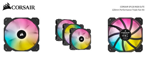 CORSAIR Black SP120 RGB ELITE, 120mm RGB LED PWM Fan with AirGuide, Low Noise, High CFM, Triple Pack with Lighting Node CORE Tristar Online