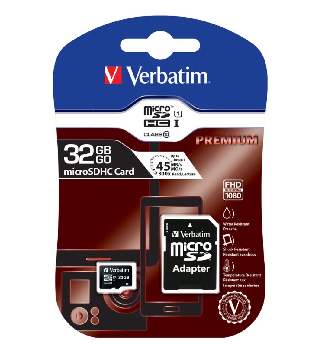 VERBATIM 32GB MicroSD SDHC SDXC Class10 UHS-I Memory Card 45MB/s Read 10MB/s Write 300X Read Speed with standard SD adaptor Tristar Online